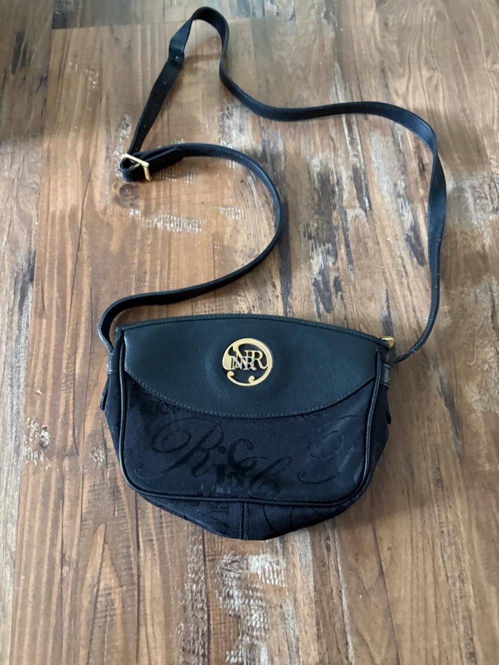 Nina Ricci Black Crossbody Bag with Gold Logo